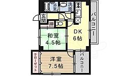 京都地下鉄東西線 小野駅 徒歩14分の賃貸マンション 3階2DKの間取り