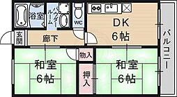 京都地下鉄東西線 六地蔵駅 徒歩10分の賃貸アパート 1階2DKの間取り