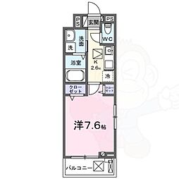 ハーモニーハウス 1階1Kの間取り
