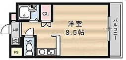 京都地下鉄東西線 小野駅 徒歩10分の賃貸マンション 2階1Kの間取り