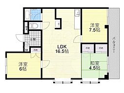 京阪宇治線 木幡駅 徒歩5分の賃貸マンション 2階3LDKの間取り