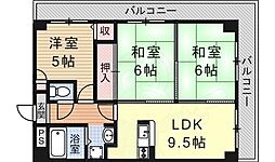 京都地下鉄東西線 椥辻駅 徒歩5分の賃貸マンション 5階3LDKの間取り