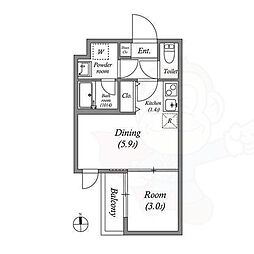 京都地下鉄東西線 山科駅 徒歩10分の賃貸マンション 2階1DKの間取り
