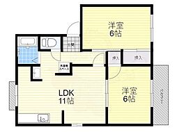 JR湖西線 堅田駅 徒歩7分の賃貸アパート 2階2LDKの間取り