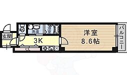 京都地下鉄東西線 石田駅 徒歩3分の賃貸マンション 4階1Kの間取り