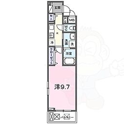 アビィ ロード 2階1Kの間取り