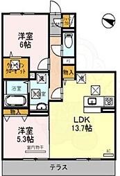 JR東海道・山陽本線 瀬田駅 徒歩20分の賃貸アパート 1階2LDKの間取り