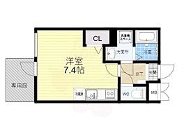 京都地下鉄東西線 椥辻駅 徒歩7分の賃貸マンション 1階ワンルームの間取り