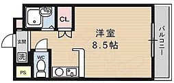 京都地下鉄東西線 小野駅 徒歩10分の賃貸マンション 1階ワンルームの間取り