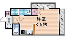 京都地下鉄東西線 小野駅 徒歩10分の賃貸マンション 4階ワンルームの間取り