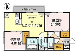 京阪石山坂本線 石山寺駅 徒歩19分の賃貸アパート 3階2LDKの間取り
