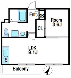 田端公園アパートメンツ 2階1LDKの間取り