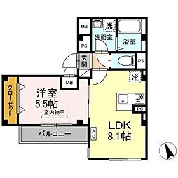 Skey residence塚越 3階1LDKの間取り