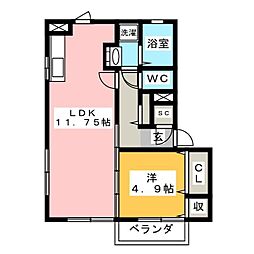 クリエール四谷 1階1LDKの間取り