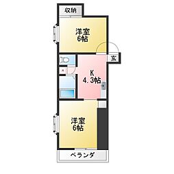 伊勢町コーポコーエイ 2Kの間取図画像
