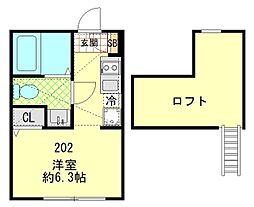 プロスペリテ 2階ワンルームの間取り