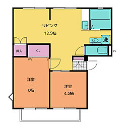 グランシャリオII 3階2LDKの間取り