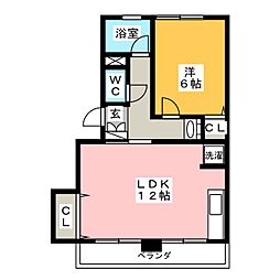 千草台団地2号棟 1LDKの間取図画像