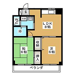 レクエルド日吉 2DKの間取図画像
