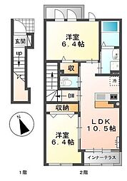フラットタカタ 2LDKの間取図画像