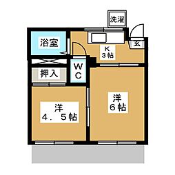 たかのアパート 2Kの間取図画像