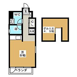 リバーサイドコート ワンルームの間取図画像