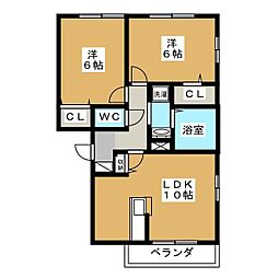 アンソレイユ 2LDKの間取図画像