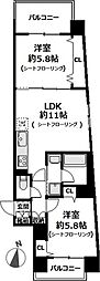 Ｐｏｒｔｓｉｄｅ Ｕｒｂａｎ Ｒｅｓｉｄｅｎｃｅ 3階2LDKの間取り