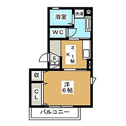 メゾンソレイユ 1Kの間取図画像