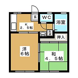 中村ハイツ 2Kの間取図画像