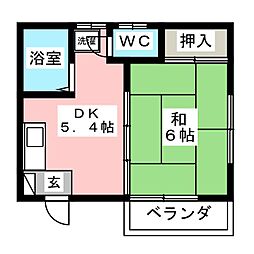 サンヒルズＢ 2階1DKの間取り