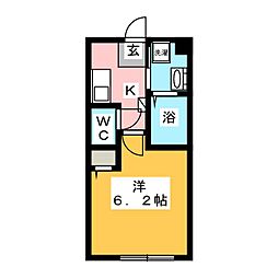 アヴェニール三ツ沢上町 1階1Kの間取り