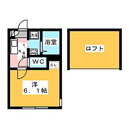 SkyGarden黄金町 1Kの間取図画像
