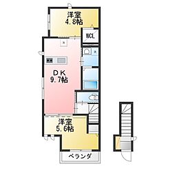 プライムヒルズ釜台公園 C棟 2DKの間取図画像