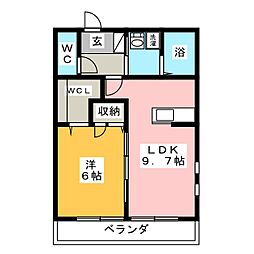 保土ヶ谷農牧ヒルズ1号館 1LDKの間取図画像