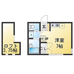 ウインズ南万騎が原B ワンルームの間取図画像