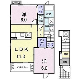 サンコリーヌ 2LDKの間取図画像