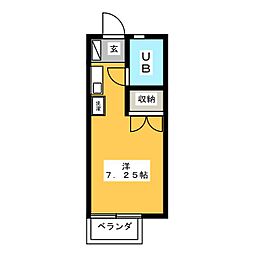 カサ・デ・フロール ワンルームの間取図画像