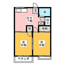 第9ヤマサハイツ 2DKの間取図画像