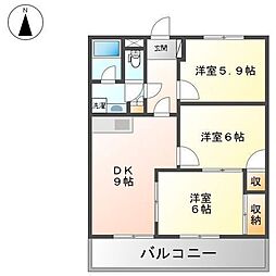 グリーンヒルズ香川 3DKの間取図画像
