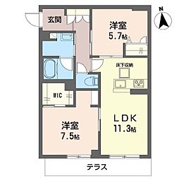 シャーメゾン湘南茅ヶ崎香川 2LDKの間取図画像