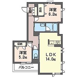メゾニティ六番館 2LDKの間取図画像