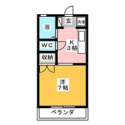 グレース大神2 1Kの間取図画像