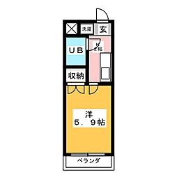 コクブマンション 1Kの間取図画像