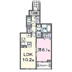 藤沢市石川1丁目アパート 1LDKの間取図画像