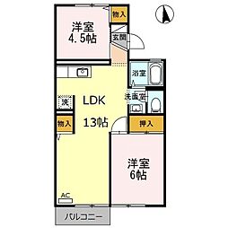 クオーレ中屋敷2 2LDKの間取図画像