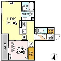 アルベート湘南台 1LDKの間取図画像