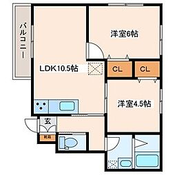 メゾンドソレイユ 2LDKの間取図画像