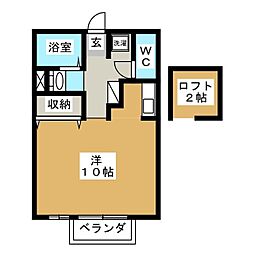 プルミエール相模原 2階ワンルームの間取り