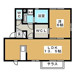 ラ ヴィ クレール 1階1LDKの間取り